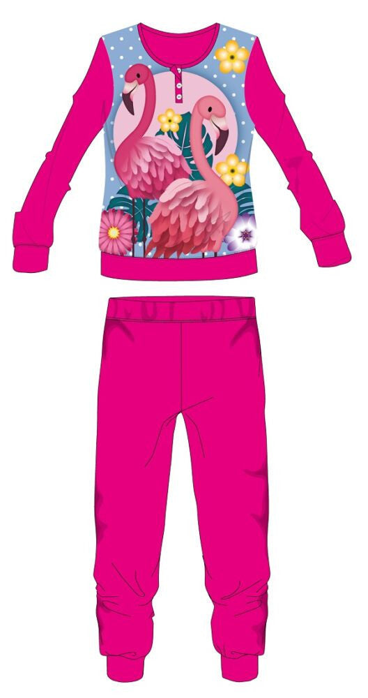 Flamingo fleece pajamas - winter thick children's pajamas - pink - 128-0