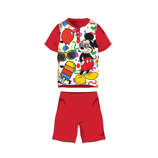 Nyári rövid ujjú gyerek pamut pizsama - Disney Mickey egér - piros - 98-0